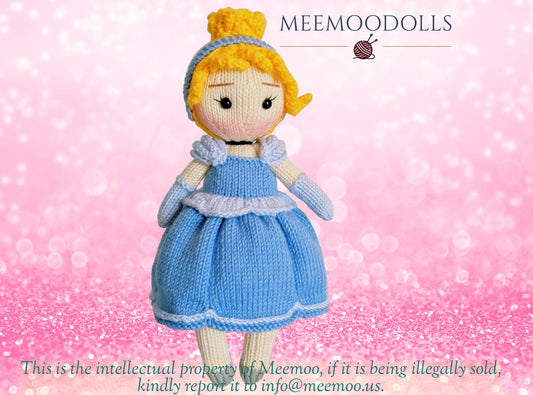 Knit Cendrillon - The little glass slipper princess. Knitted toy Patterns. Meemoodolls.