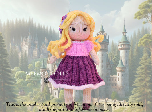 Knit Golden Hair princess. Knitted toy Patterns. Meemoodolls.