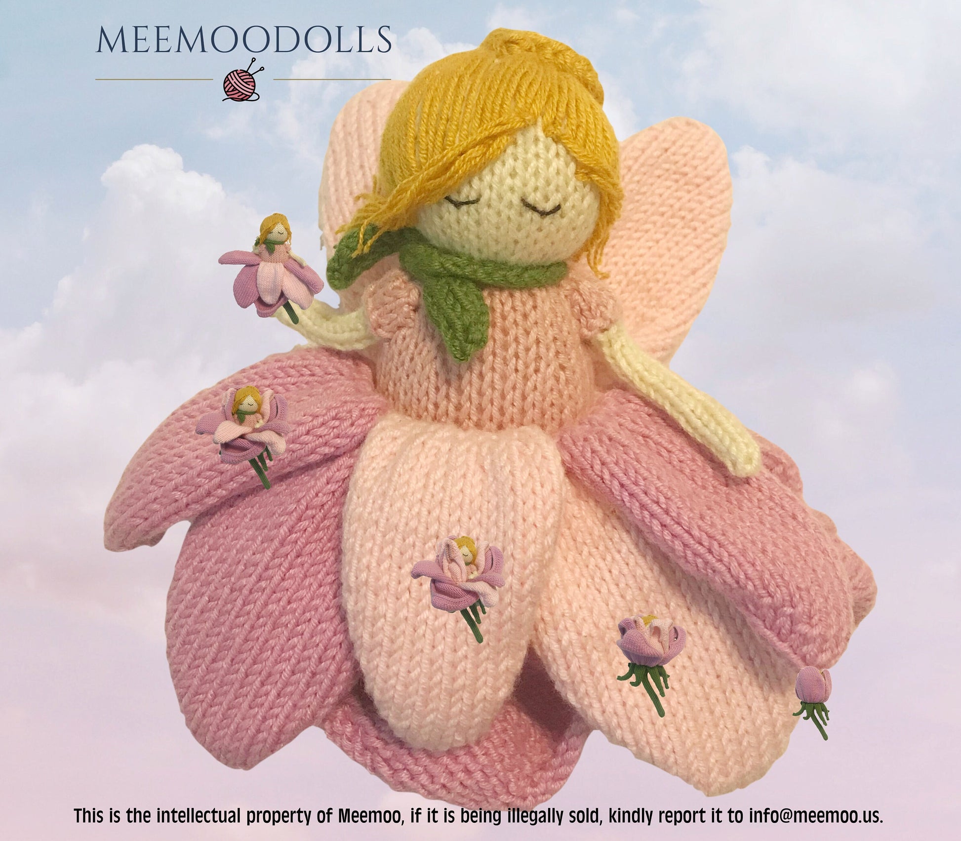 Knit Magnolia Fairy. Knit doll pattern. Knitted toy patterns. Meemoodolls.